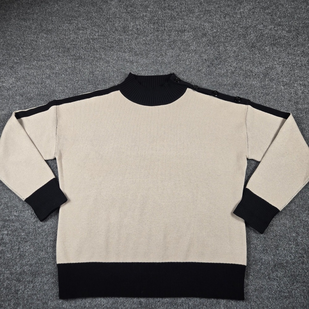 Cynthia Rowley Sweater Womens Large Cream Black Button Mock Neck Top